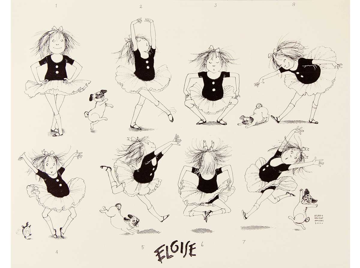 Hilary Knight’s Eloise figures, 2000, pen and ink on canvas paper.