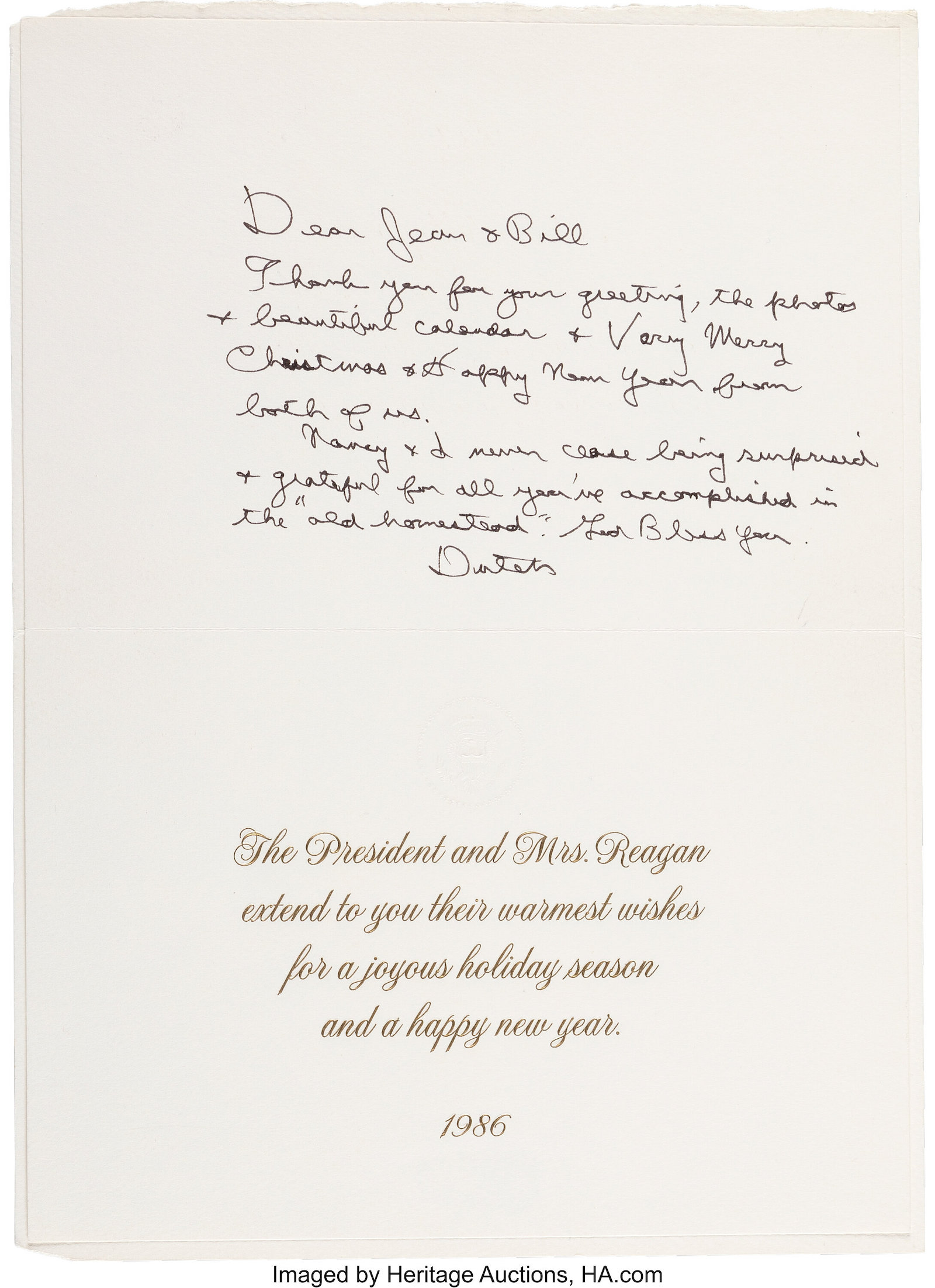 Ronald Reagan White House Christmas Card with Autograph Note Signed