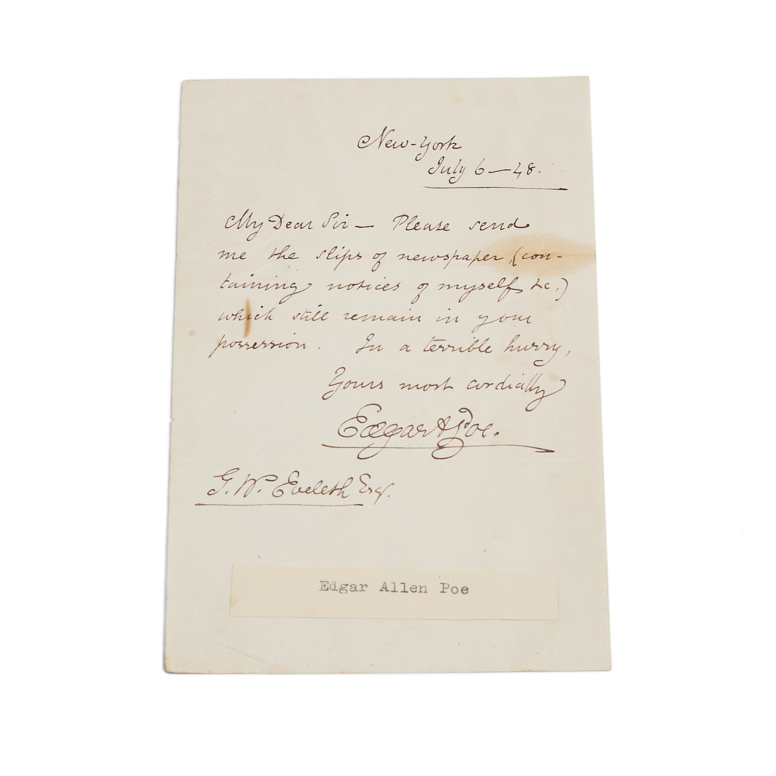 edgar allen poe letter