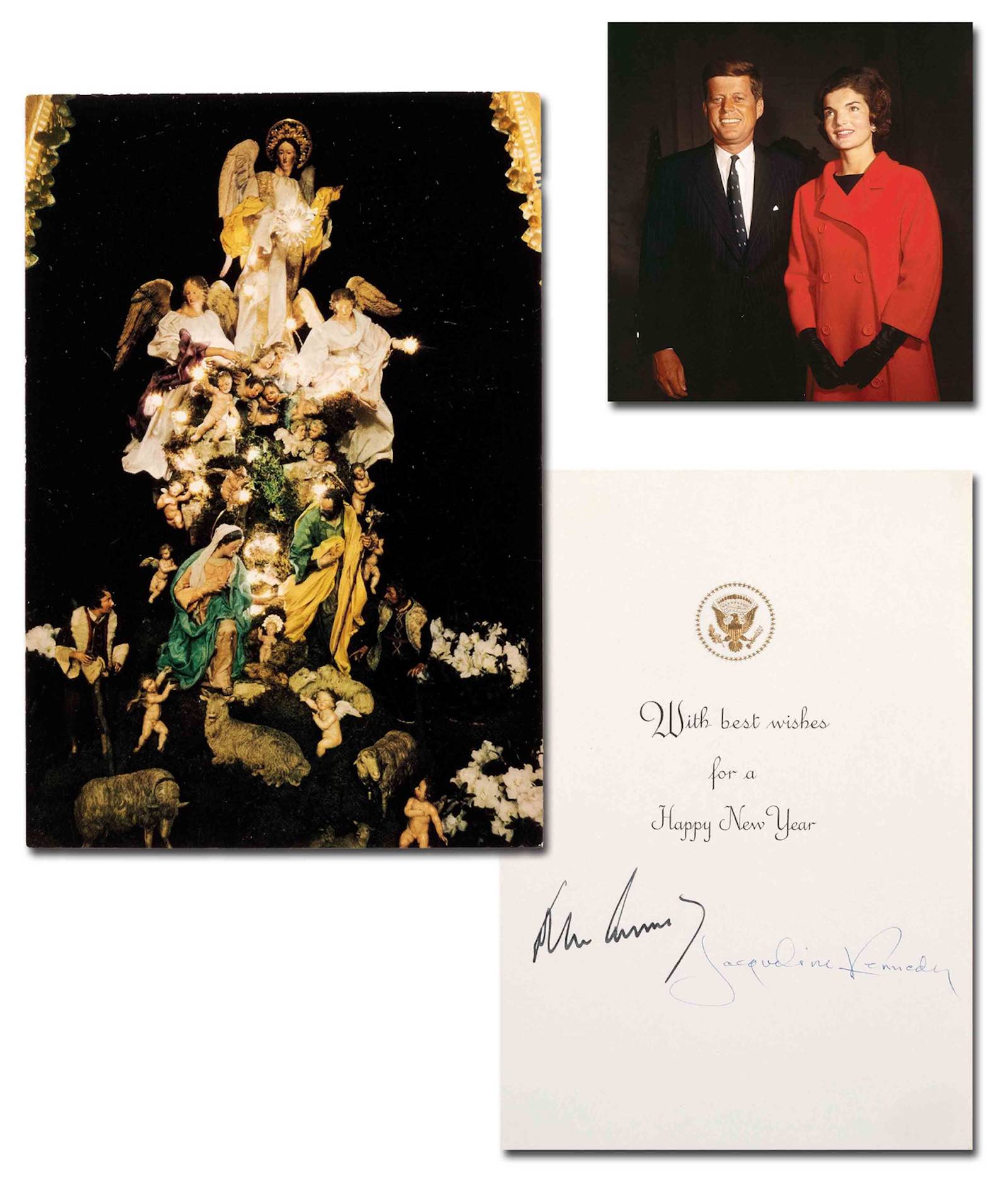 A 1963 Hallmark Christmas card boldly signed by President John F. Kennedy and First Lady Jackie Kennedy