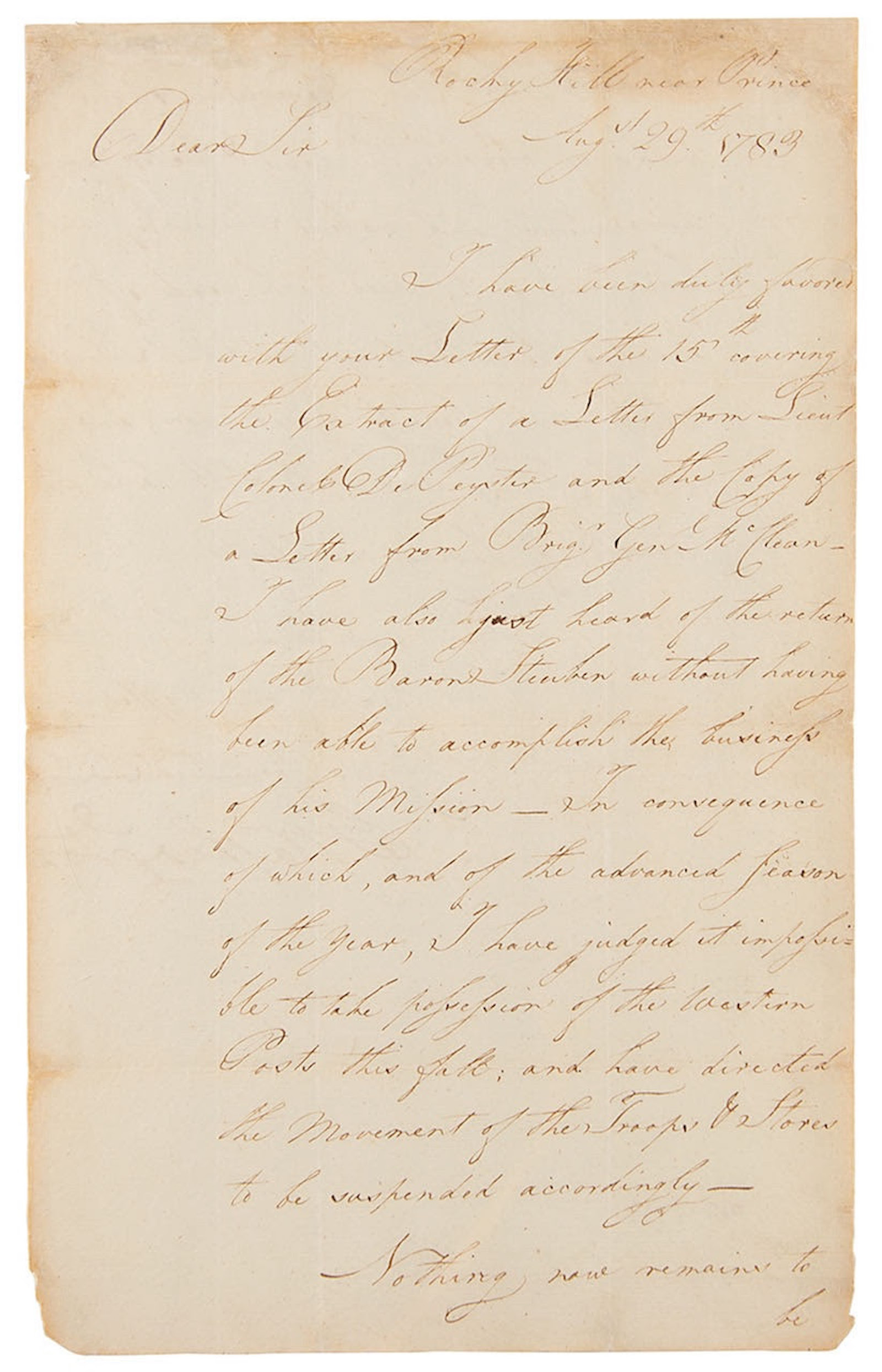 George Washington Letter Signed (1783) on British Occupation