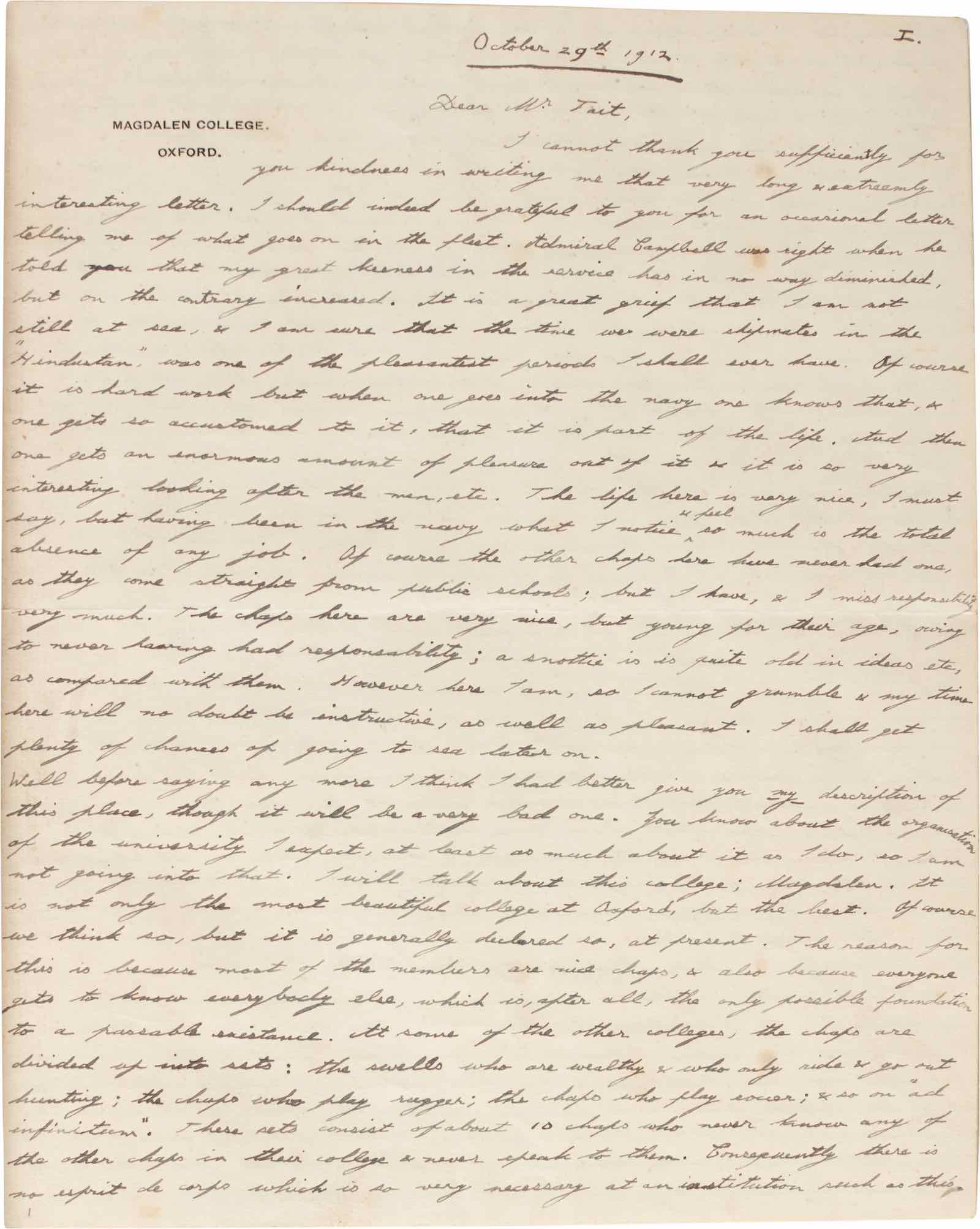 Lot 28, Edward VIII, A fine series of 45 autograph letters signed, as Prince of Wales, to Sir Campbell Tate, 1912-1918