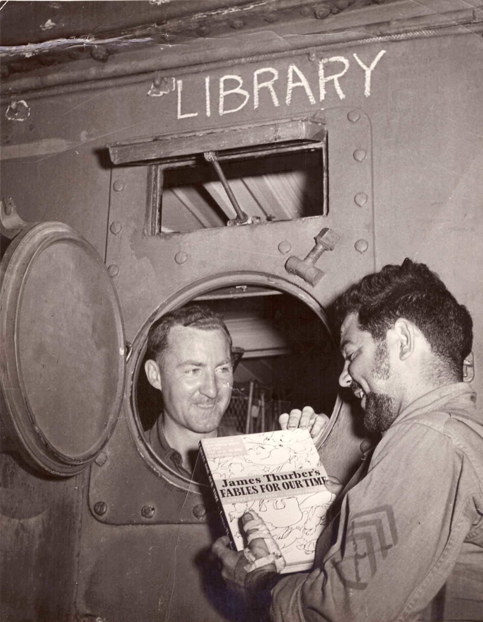 Sgt. Dick Hanley, Ship Library, Yank, the Army Weekly, Unknown Date. From the collection of Molly Guptill Manning