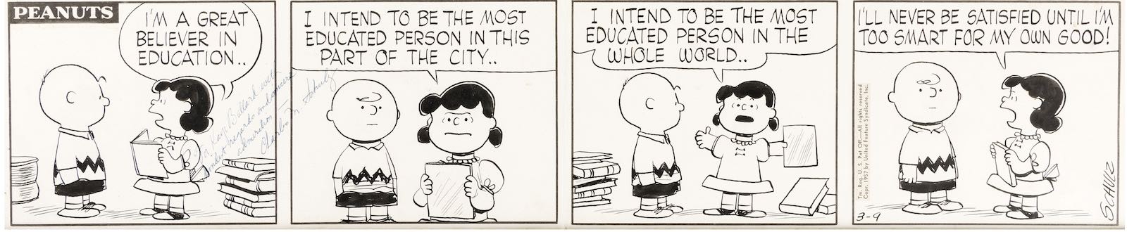 Charles Schulz, Peanuts newspaper comic strip signed original art