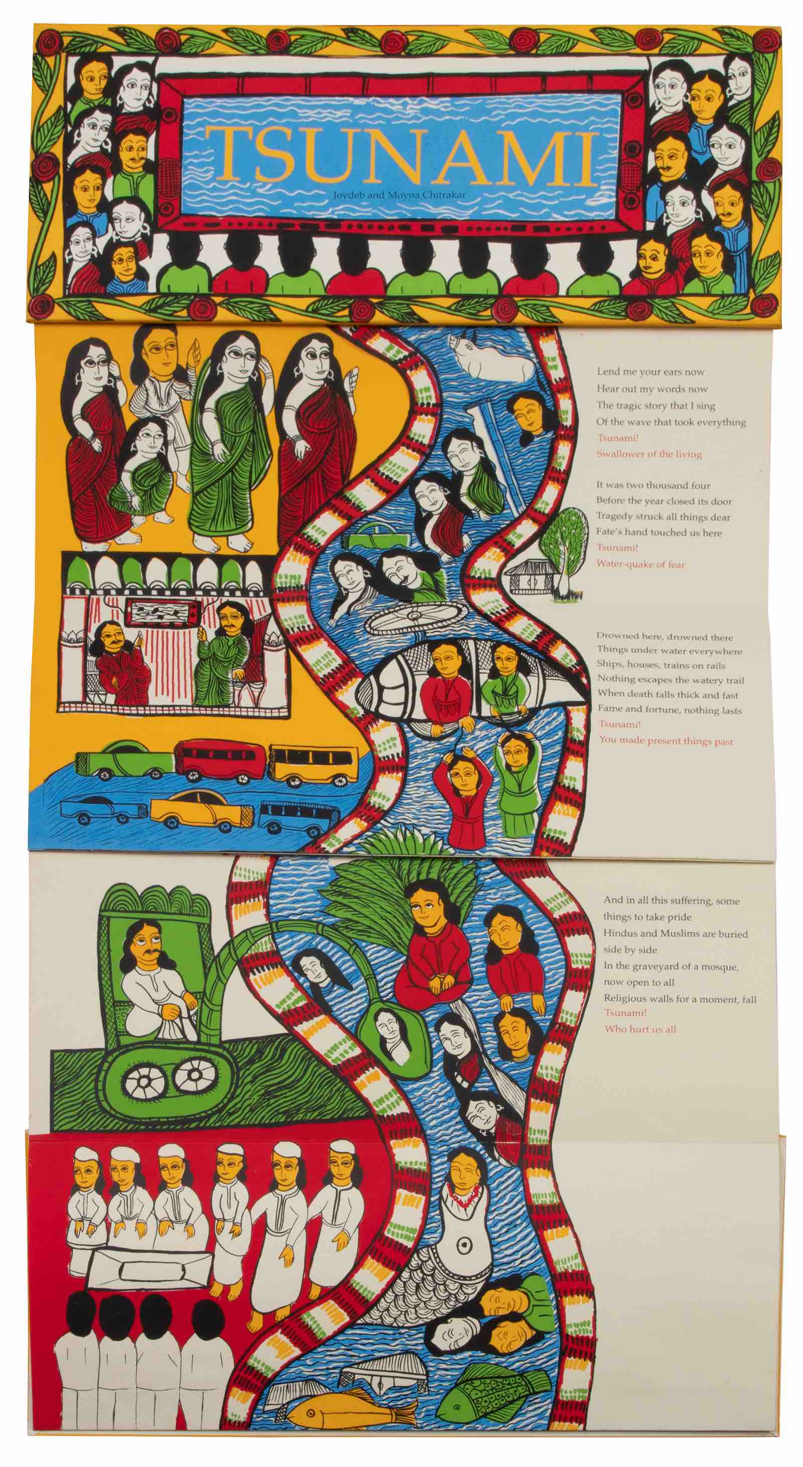 Joydeb and Moyna Chitrakar’s painted scroll Tsunami (2019)