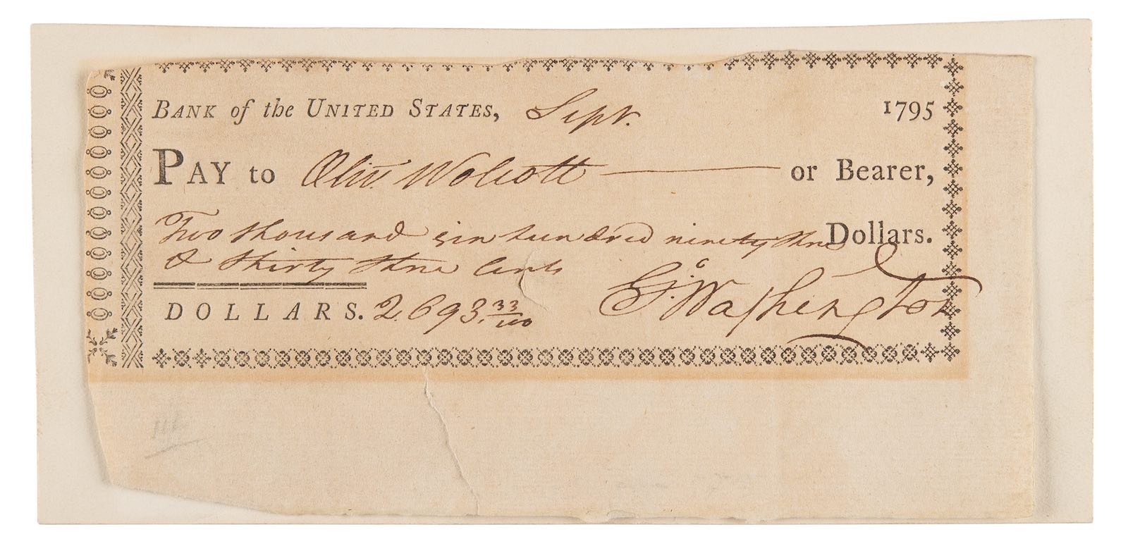 George Washington signed check