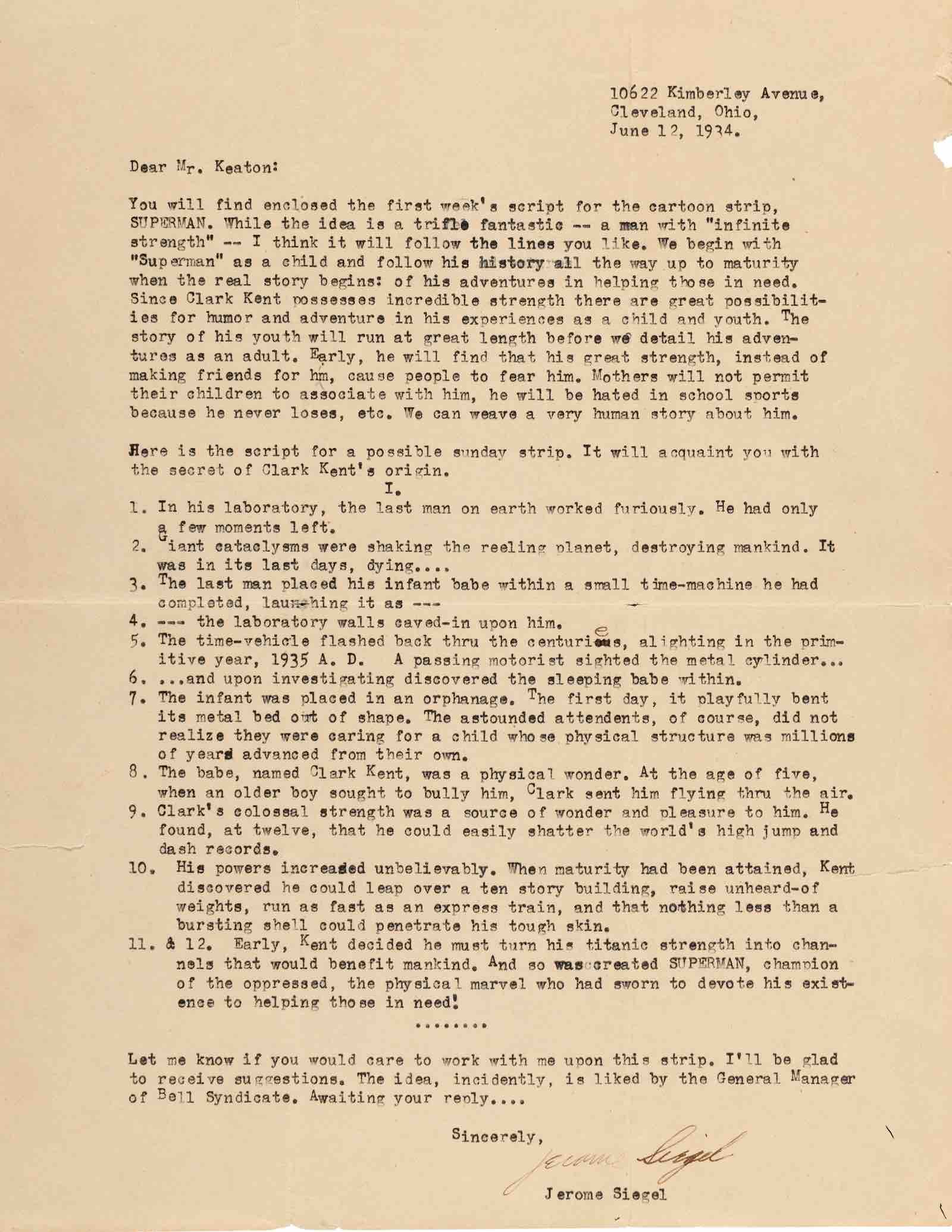 Jerry Siegel's letter