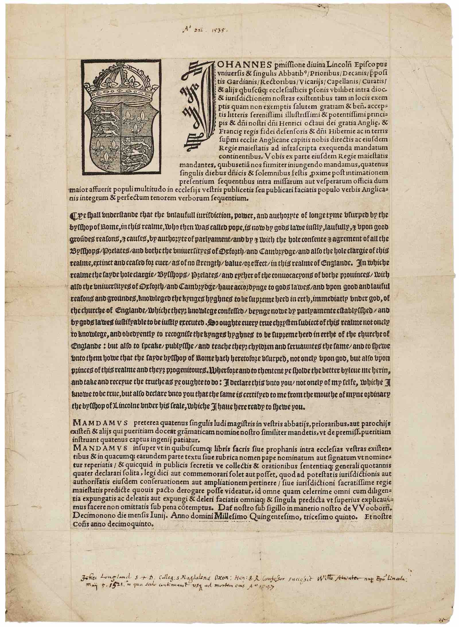 Henry VIII 1535 broadside