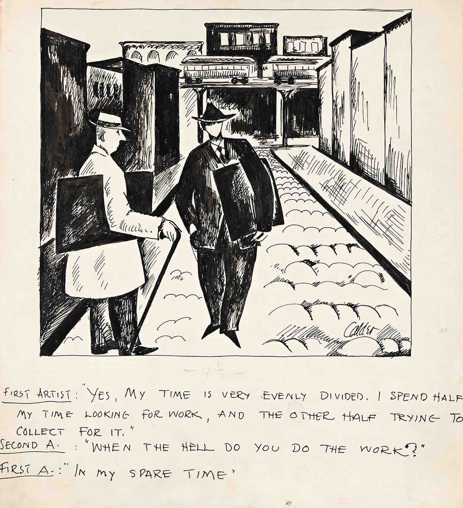 Alexander Calder, Untitled (Two artists), Untitled (Two artists), published in The New Masses Vol. 1, No. 3, July 1926, ink on bristol board, 1926. Estimate $5,000 to $8,000