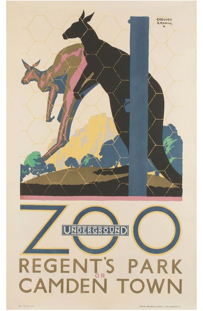 Gregory Brown (1887-1941), Zoo (kangaroos), Lithographic poster, 1927