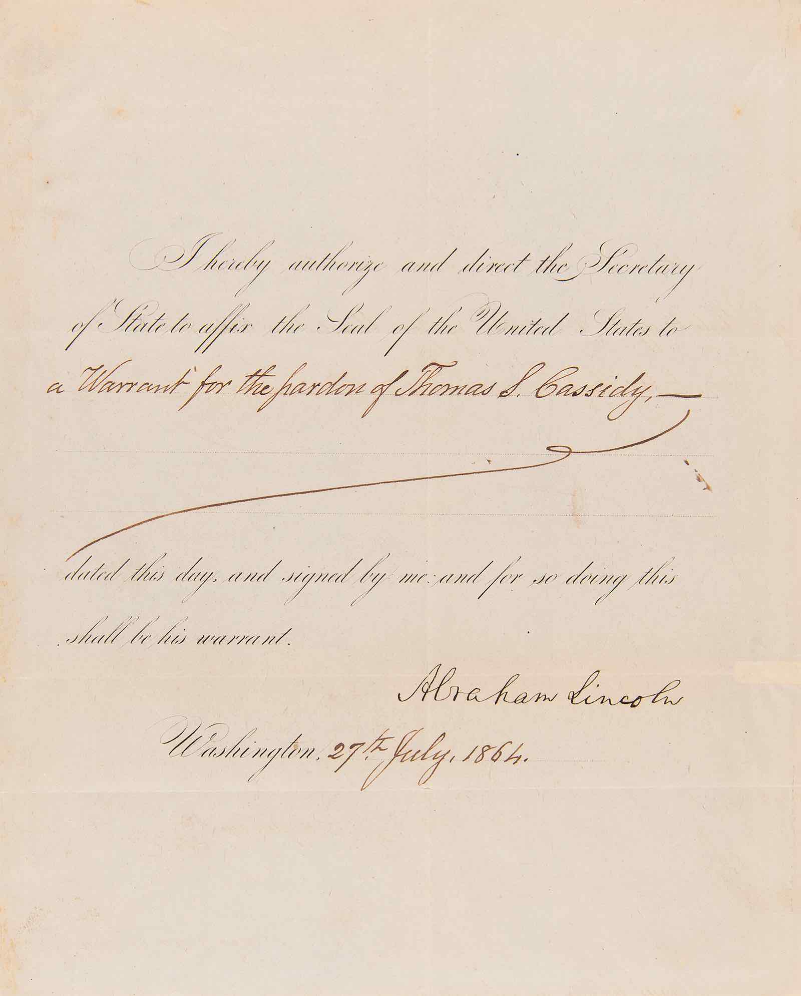 Abraham Lincoln signed pardon