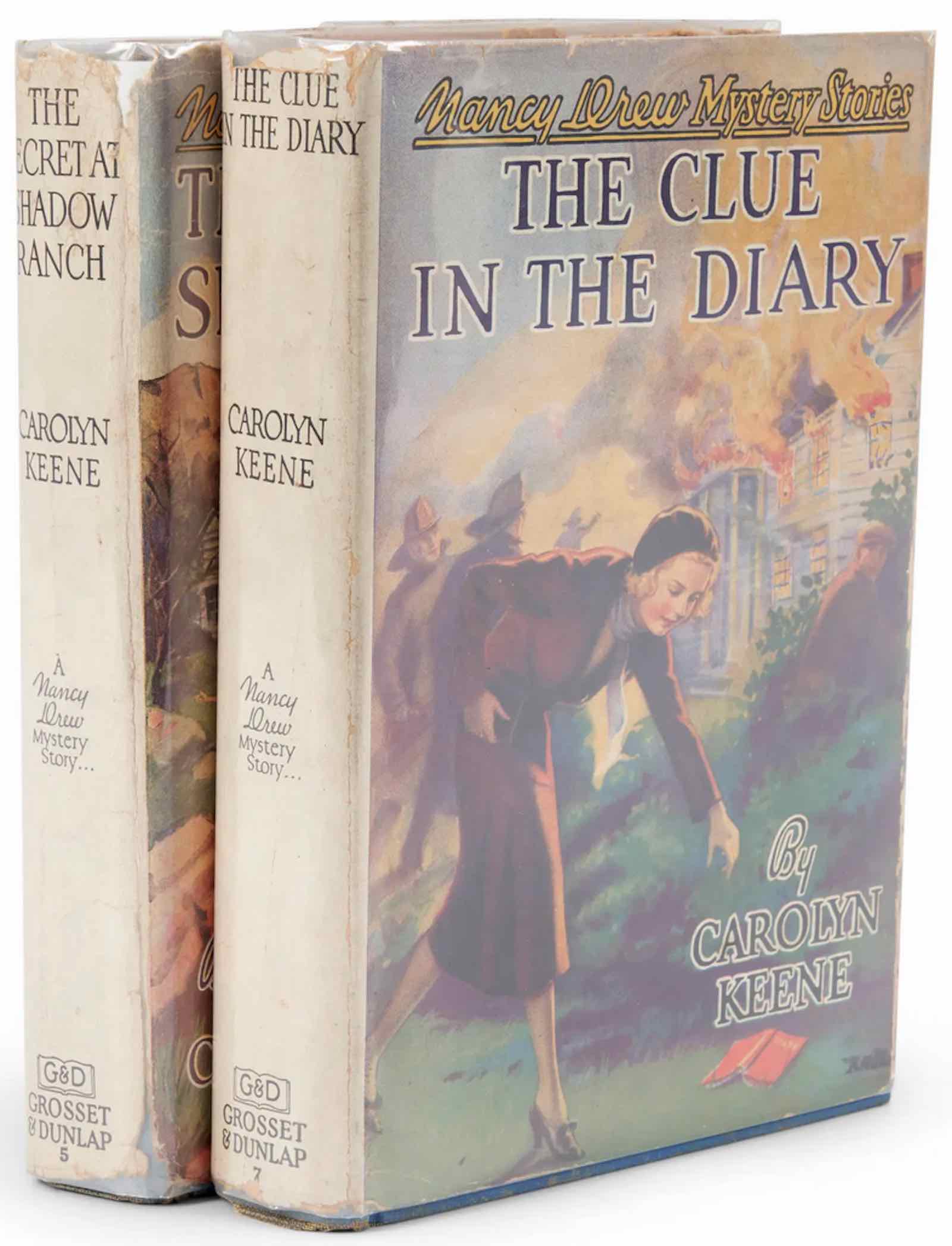Two Nancy Drew mysteries signed by Mildred Wirt ('Carolyn Keene')