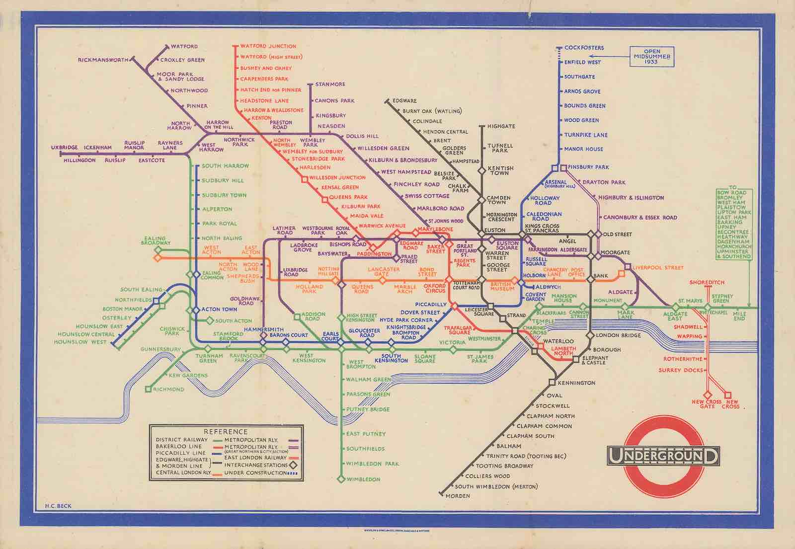 Harry Beck’s first edition Double-Crown Tube Map, August 1933