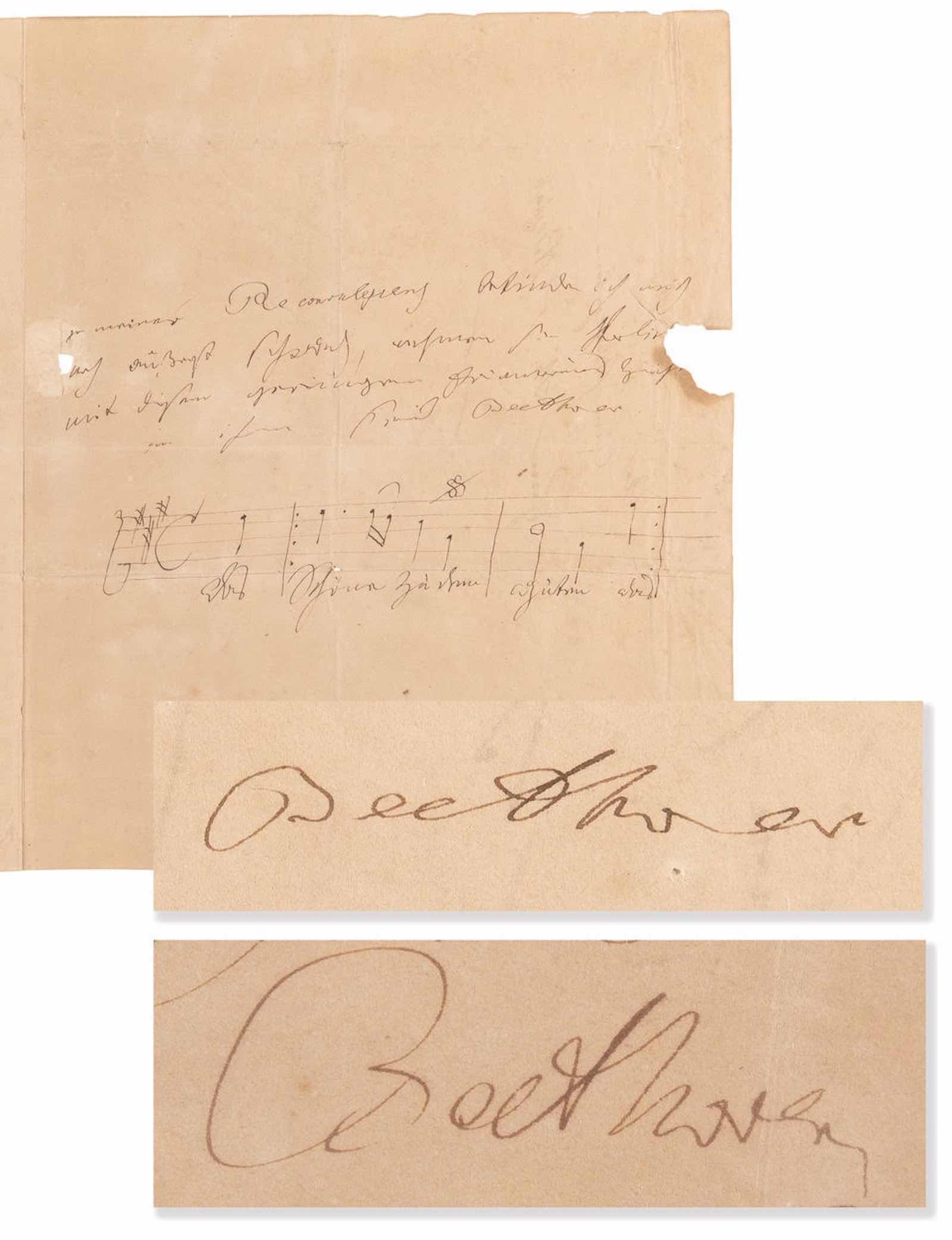 The Beethoven letter with a handwritten musical quotation