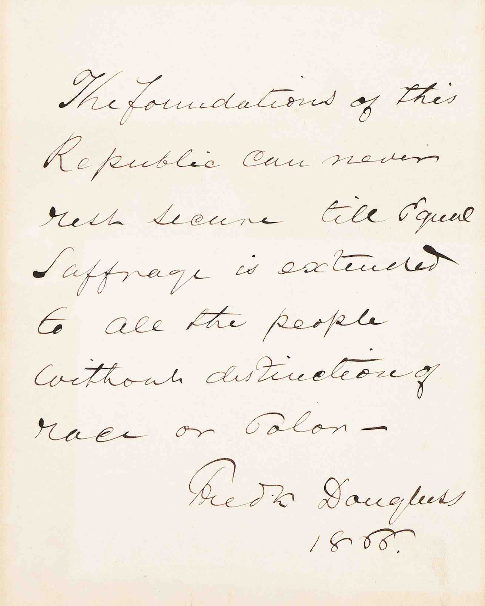 Frederick Douglass' autograph statement on voting rights