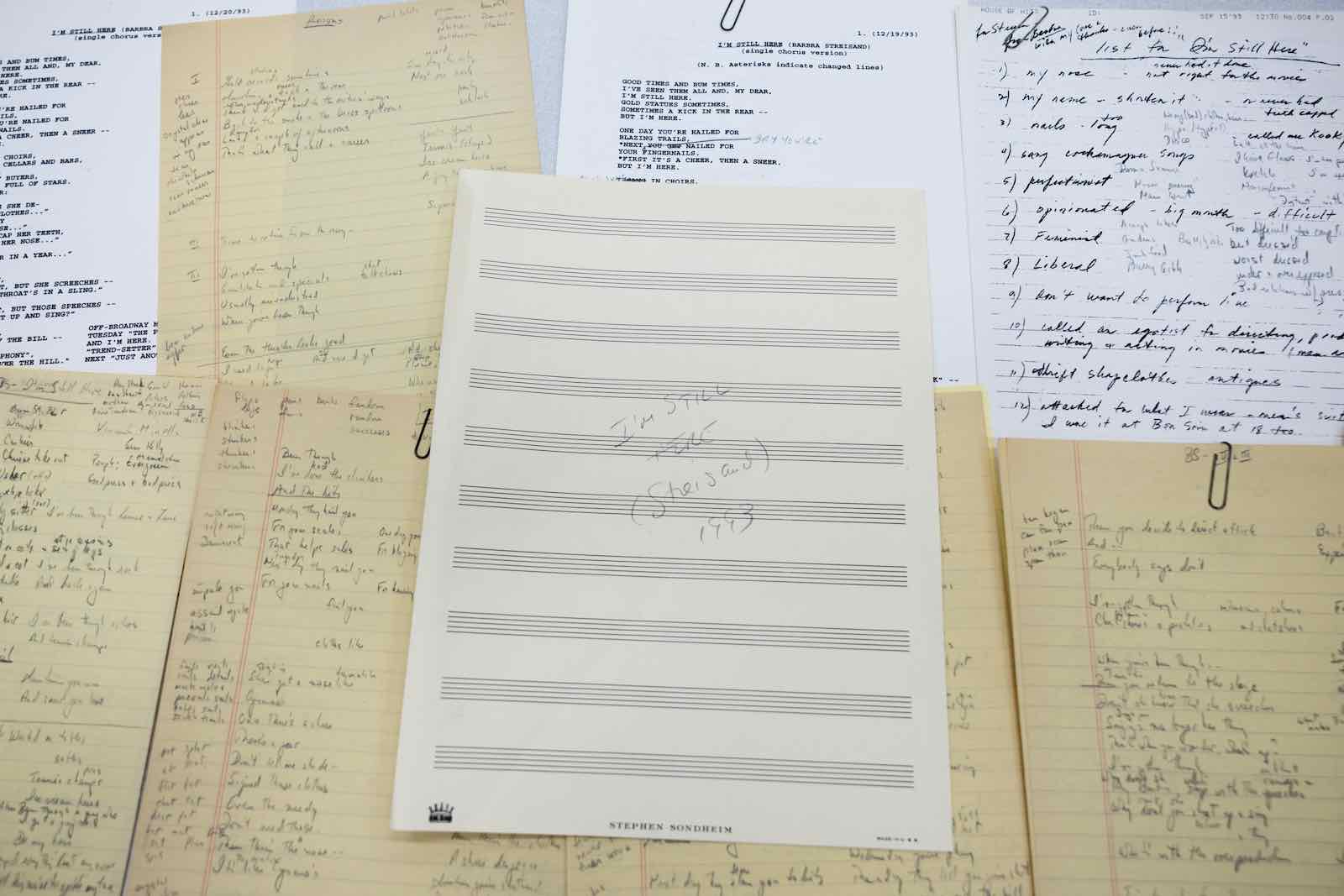 Sondheim manuscripts of I'm Still Here for Barbra Streisand