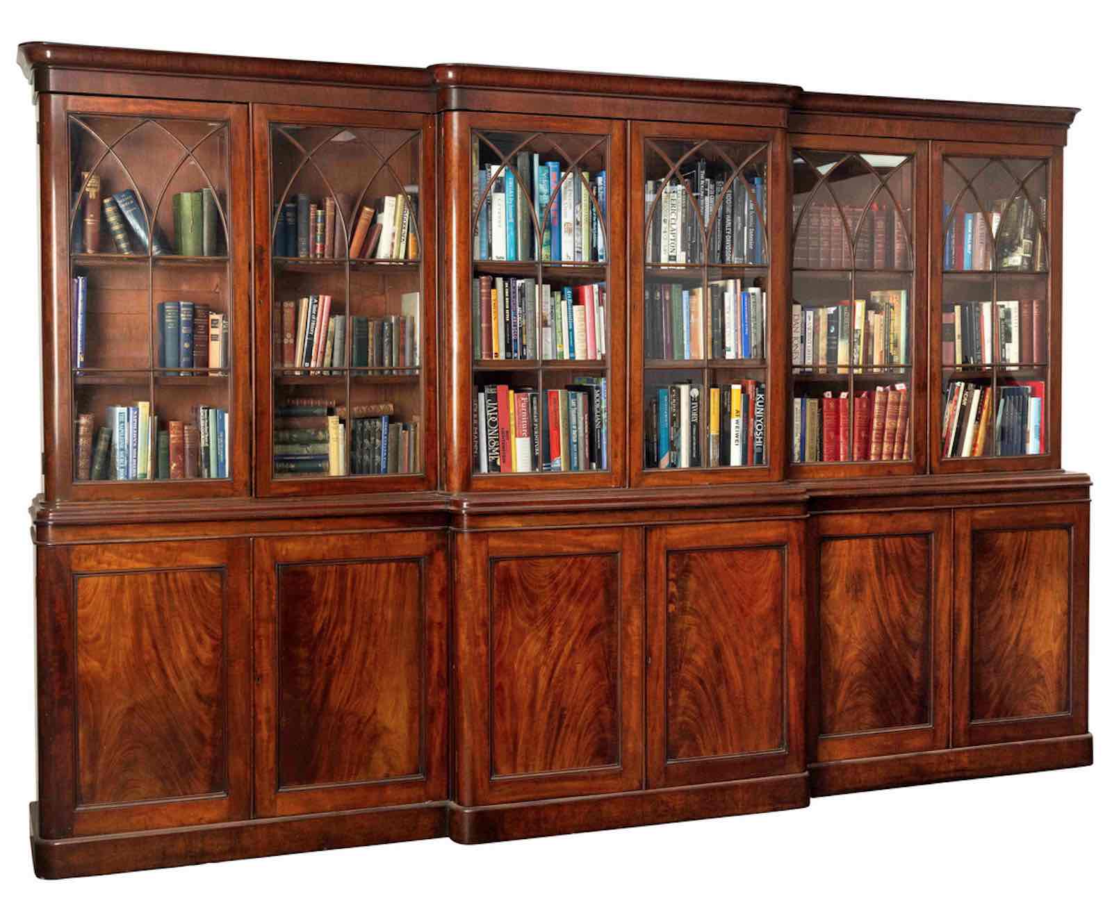 a large Victorian mahogany breakfront bookcase