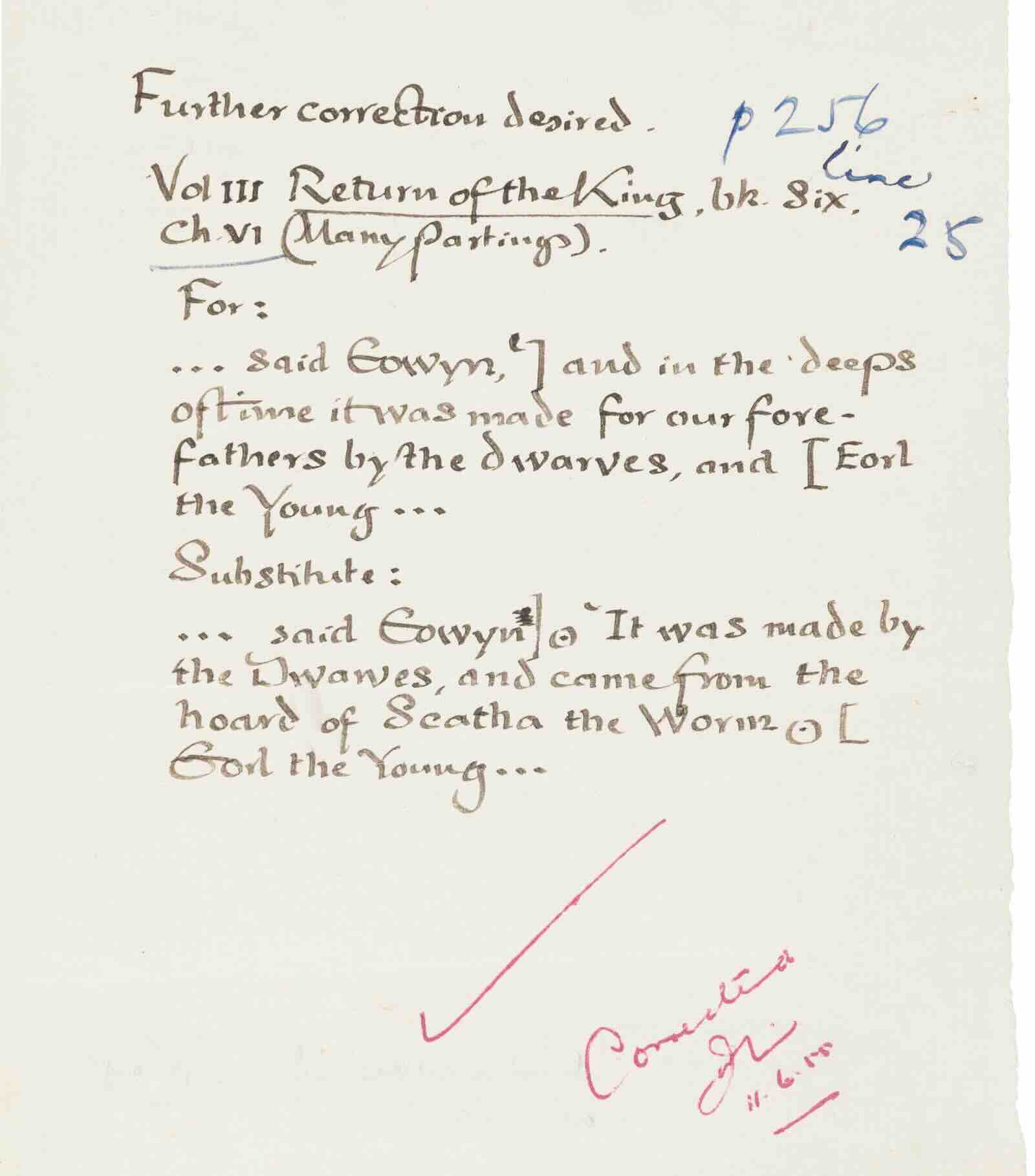 Tolkien's handwritten corrections
