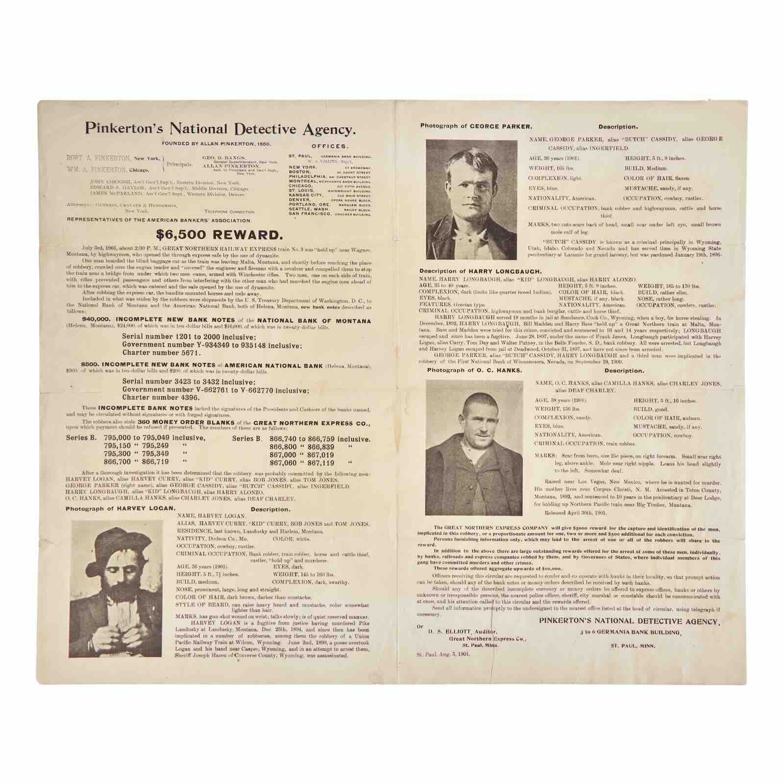 Rare Wanted Poster for Butch Cassidy and the Sundance Kid