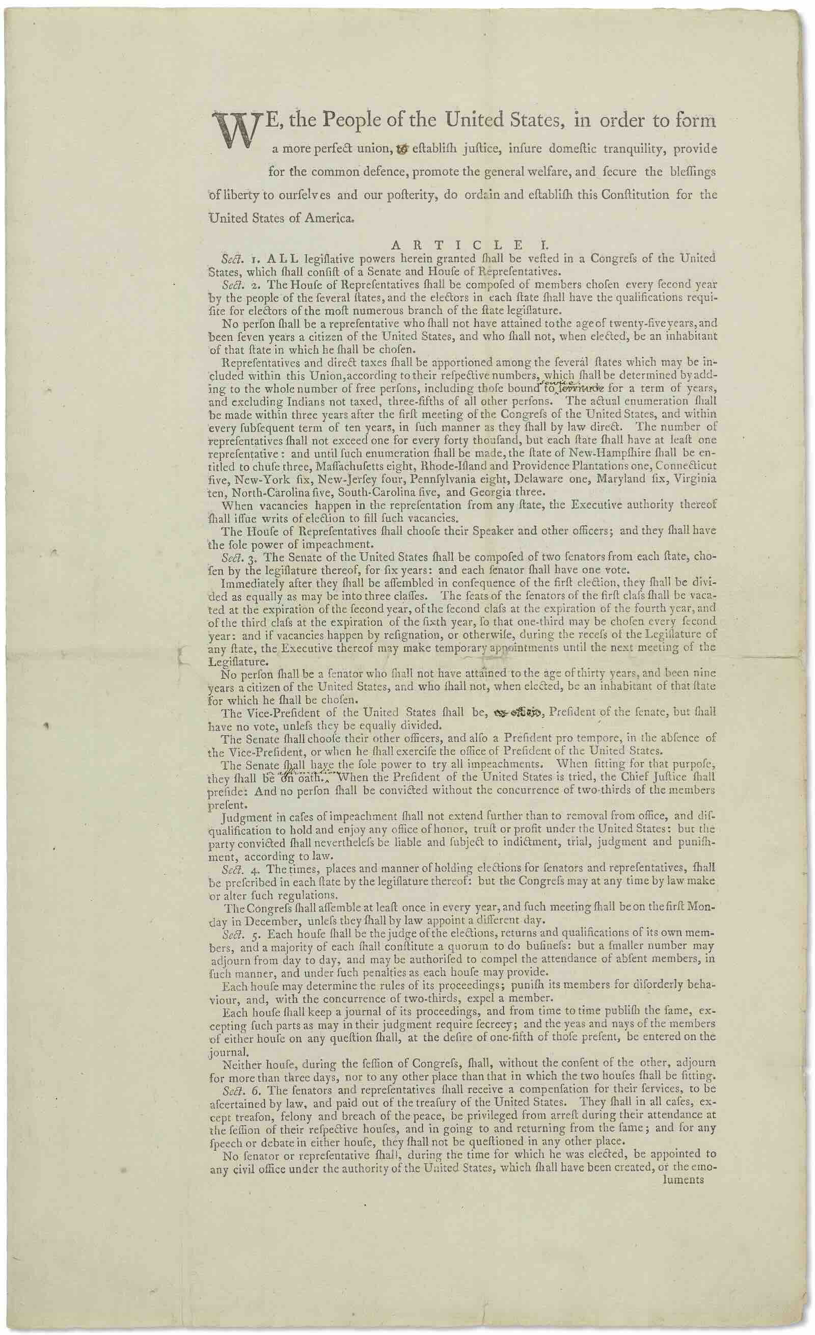 The full front page of the Rufus King Constitution