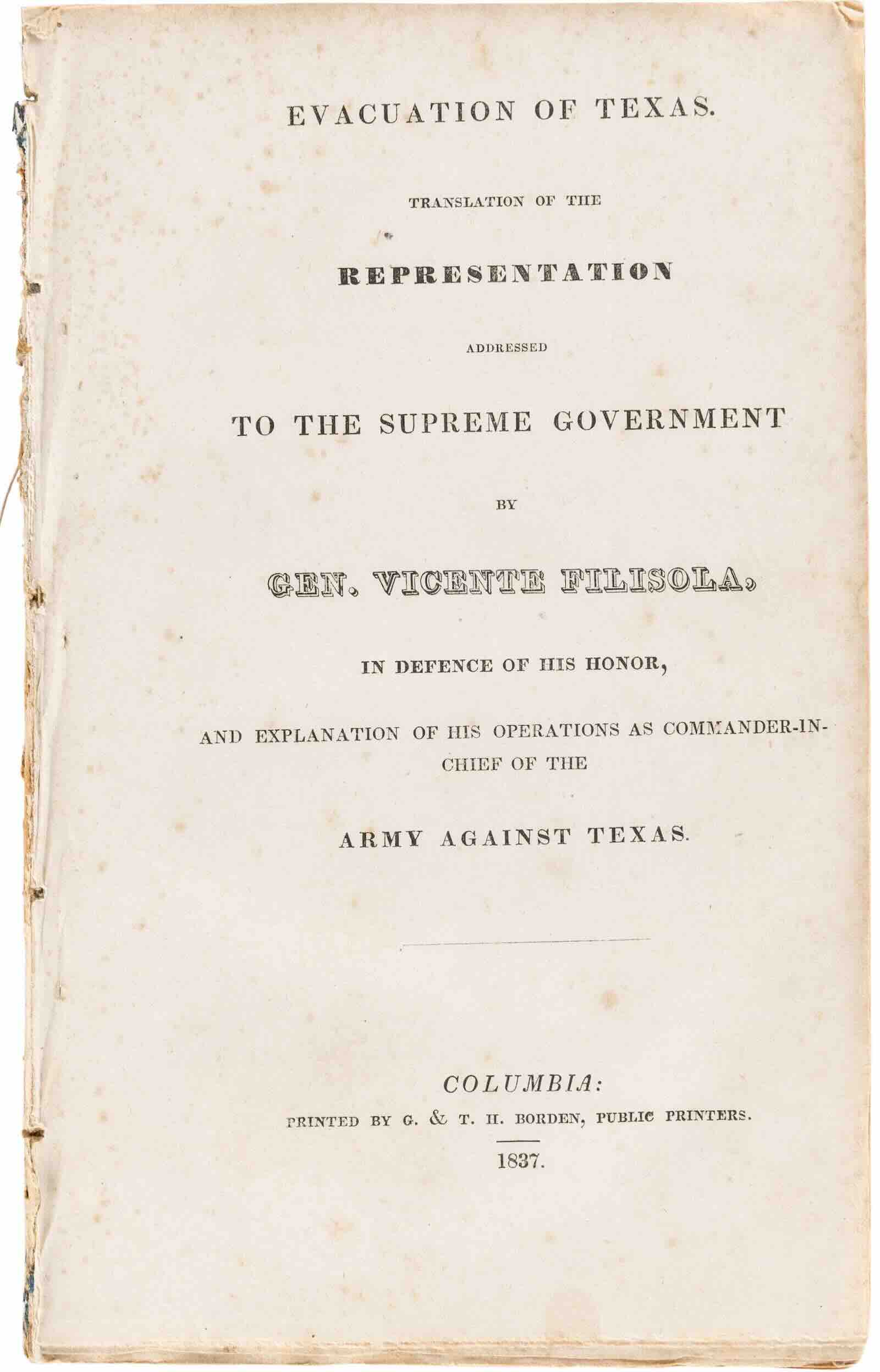 General Vicente Filisola's Evacuation of Texas