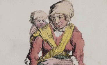 'Beggar' from Costume of the lower orders of the metropolis, c.1822, hand-coloured engravings by Thomas Lord Busby. 