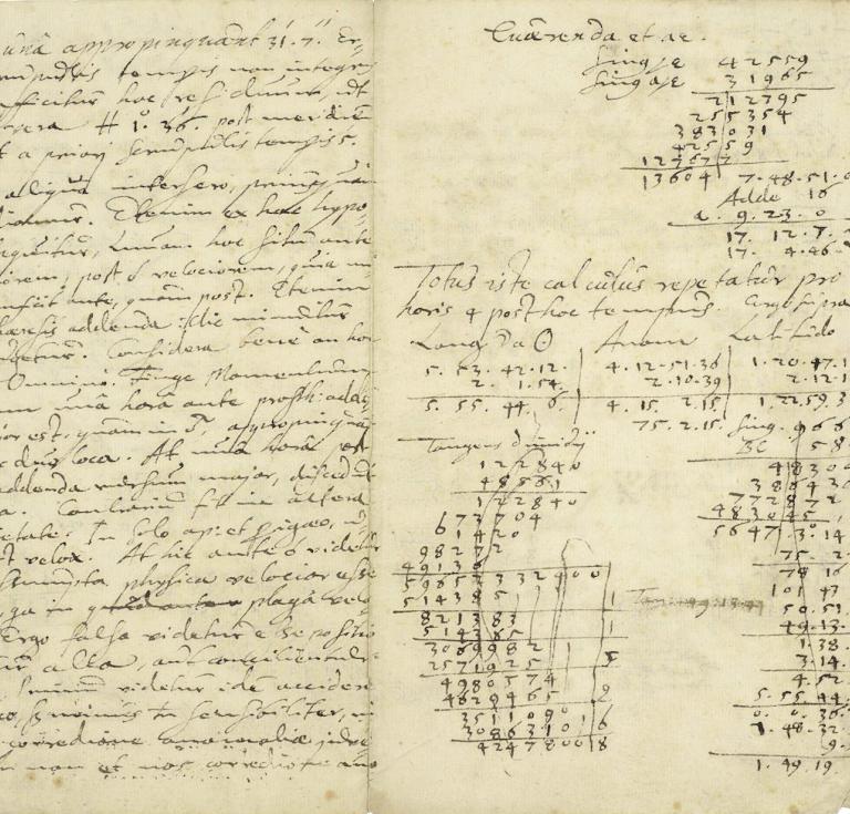 Johannes Kepler. Autograph scientific manuscript, in Latin, containing calculations and notes on the relative velocity of the moon and the sun
