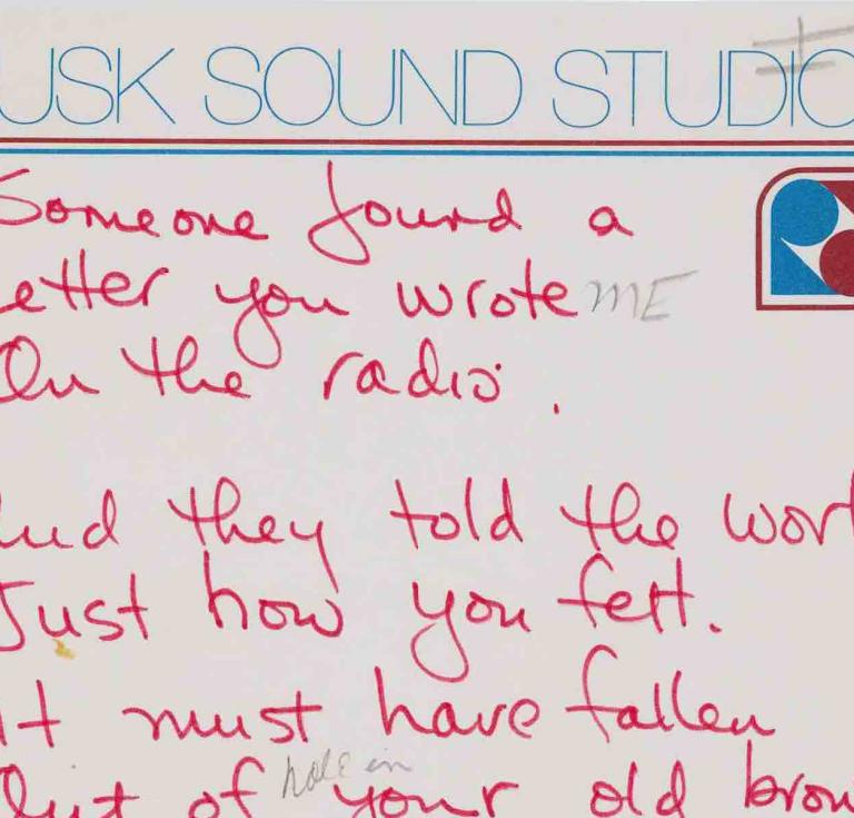Manuscript lyrics for On the Radio