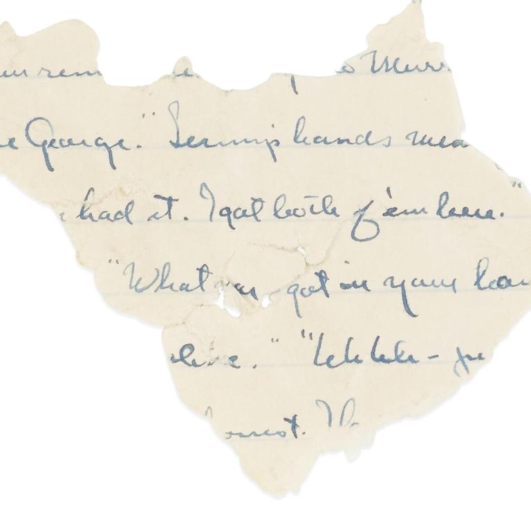 A fragment of the original draft of Of Mice and Men eaten by Steinbeck's dog