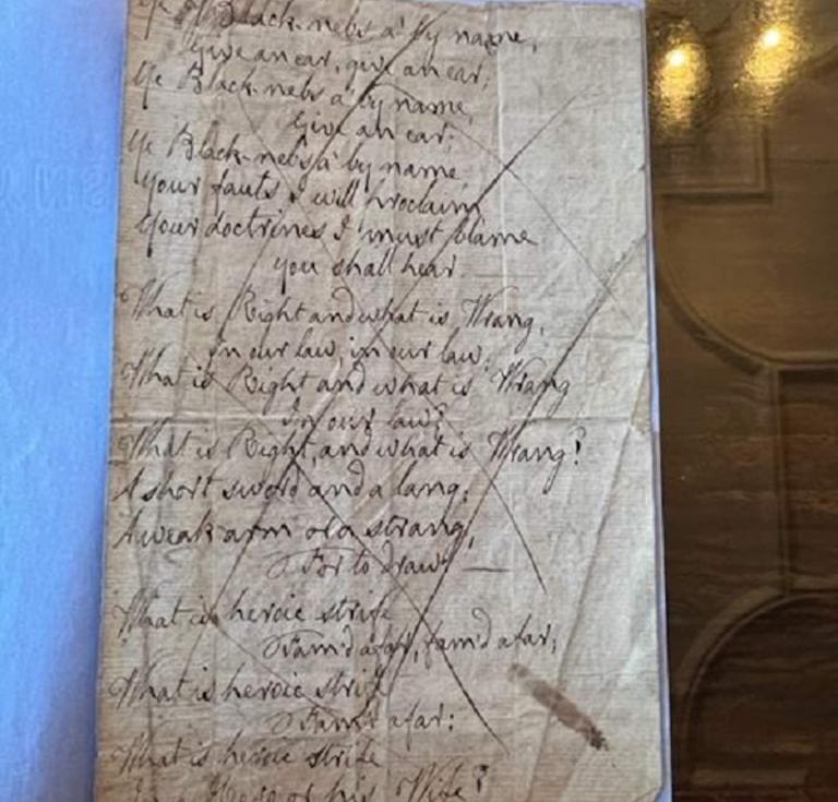 Page 1 of the cancelled manuscript of Ye Jacobites by Name in the handwriting of Robert Burns 