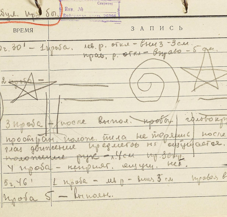 Leaf from Valentina Tereshkova's ground practice journal