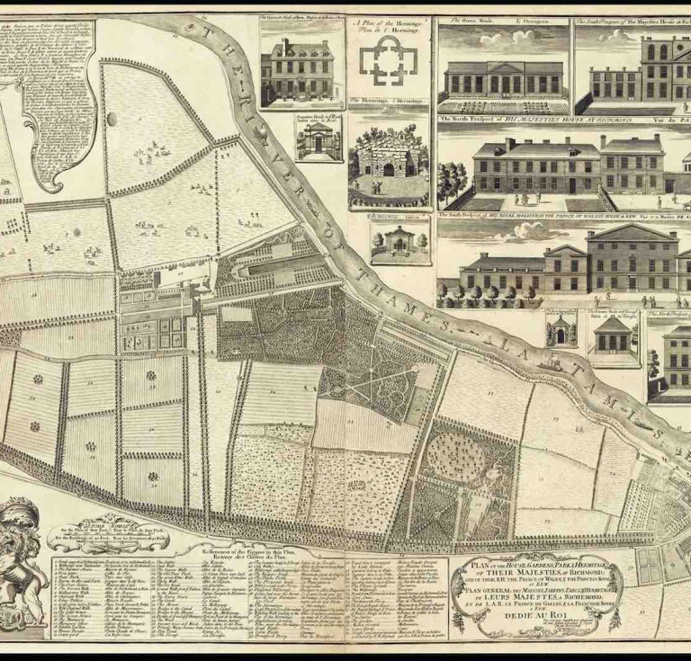 John Rocque’s Plan of The House, Gardens, Park & Hermitage of Their Majesties at Richmond; and of their R.H. the Prince of Wales & the Princes Royal at Kew