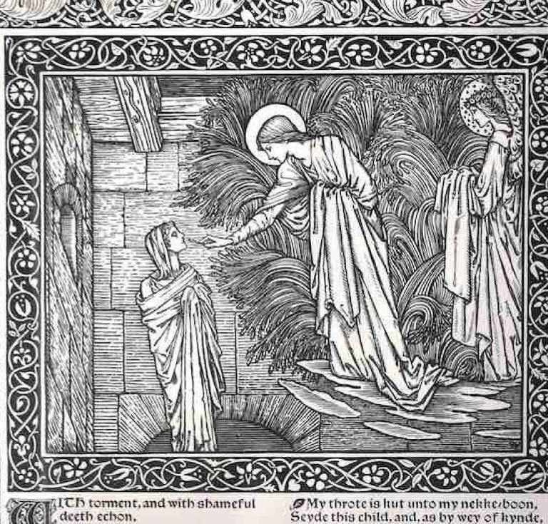Trial sheet on vellum of William Morris’s Kelmscott Chaucer in the exhibition
