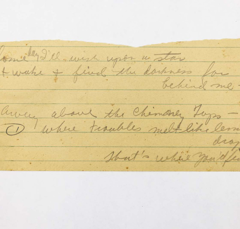 The only lyric sketch for 'Over the Rainbow' known to exist