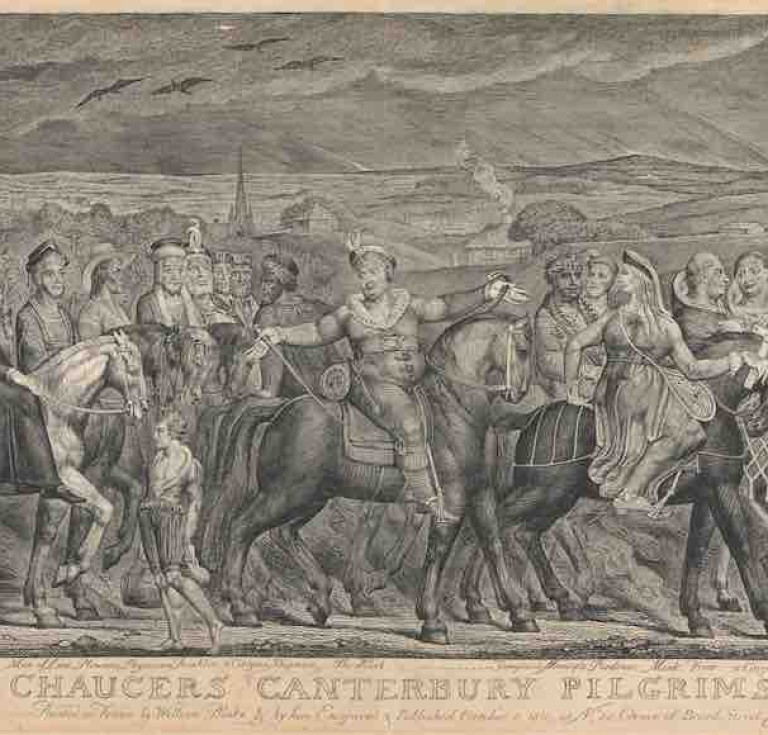 William Blake, Chaucer's Canterbury Pilgrims, 1810 to 1820, etching and engraving on medium, slightly textured, cream wove paper
