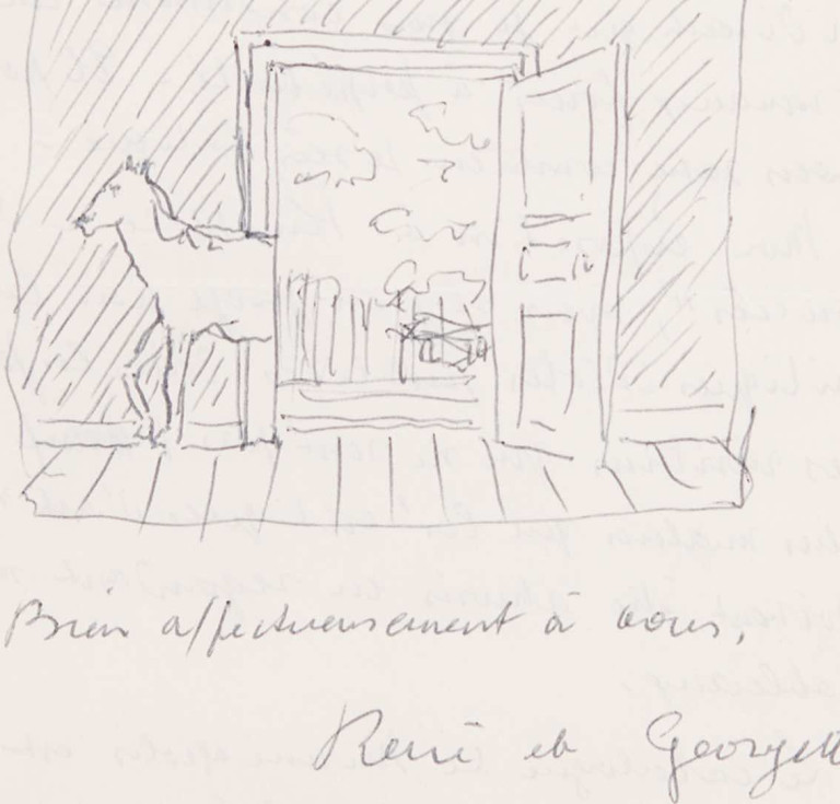 Rene Magritte signed autograph letter with surrealist sketch: "Below is a sketch of a new painting"