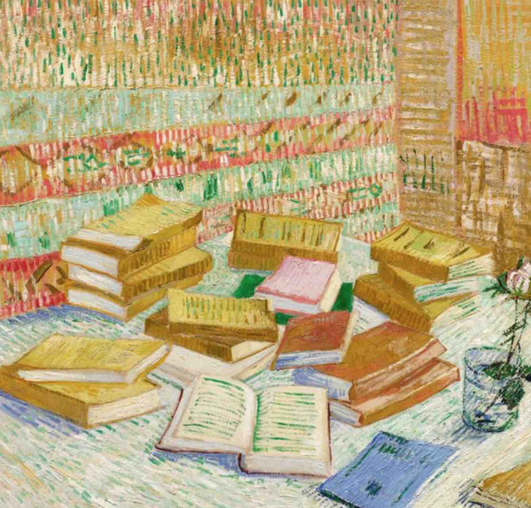 Vincent Van Gogh’s Piles de romans parisiens et roses dans une verre (Romans parisiens)