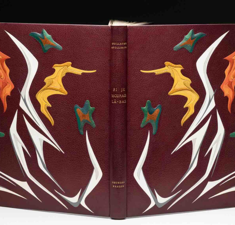 a fine binding by 20th century French designer Paul Bonet of Si je mourais là-bas by Guillaume Apollinaire (Paris, Féquet and Baudier for Louis Broder, 1962) illustrated by Georges Braque