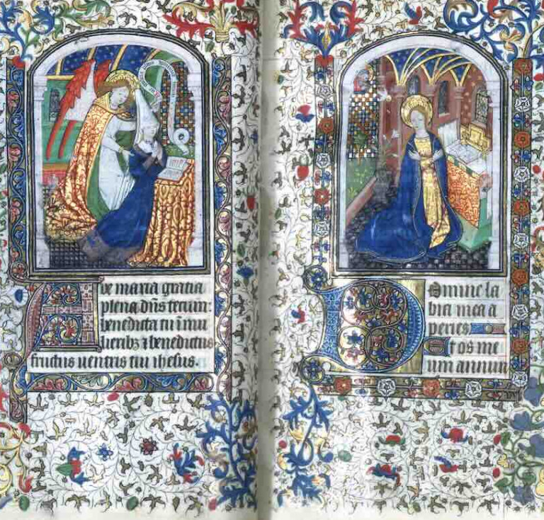 The Annunciation Featuring the Book’s Female Patron, Book of Hours, Belgium (Hainaut), ca. 1450‒1460. Ink, paint, and gold on parchment.